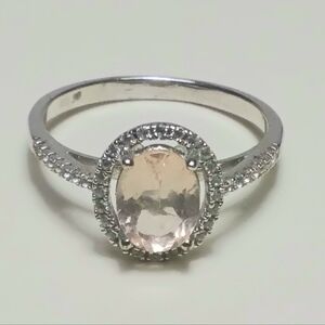 925 Silver Peach Morganite Halo Ring Sz 8